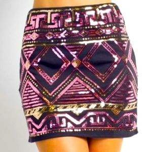 NEW PeachPuff Sequin Pink Gold Grey Tribal Skirt